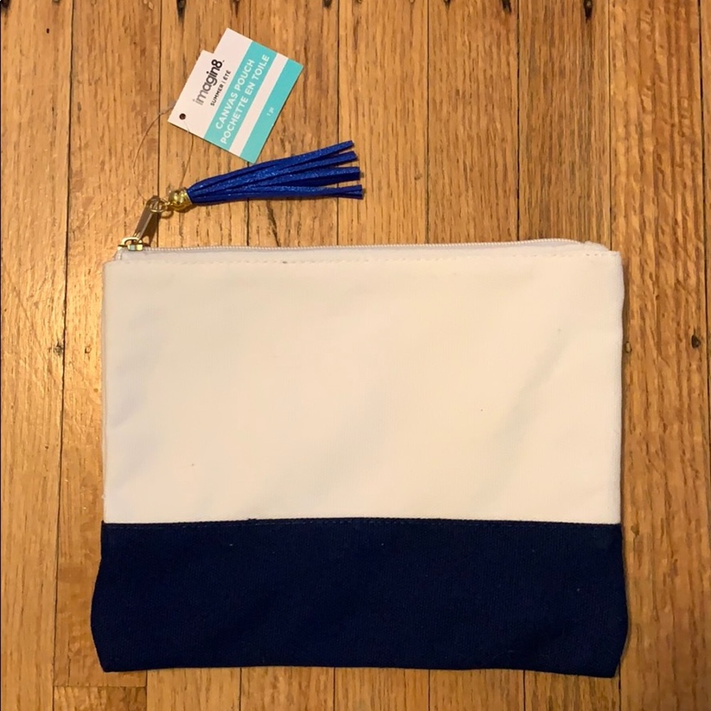 White & Blue Canvas Pouch